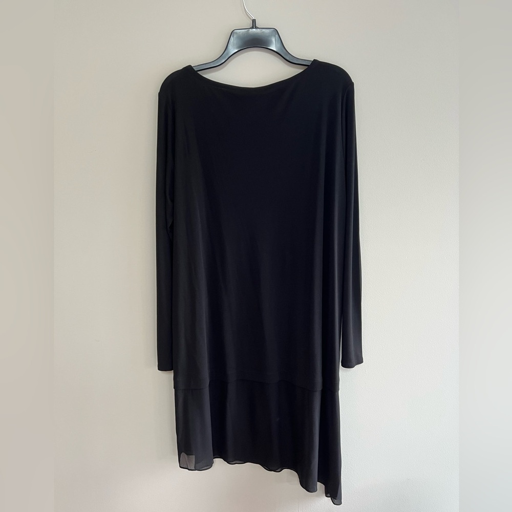 Eileen Fisher NWT Stretch Silk Jersey Bateau Neck Asymmetrical Tunic in Black, L - Picture 2 of 7